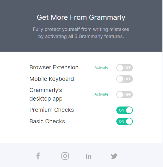 Grammarly Upsell and Cross-sell - recommendations